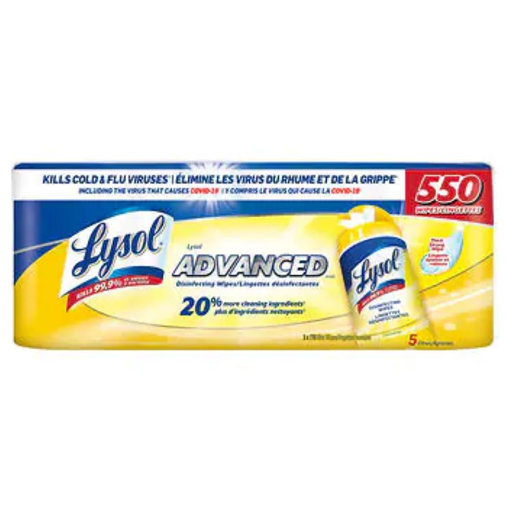 Lysol Advanced Disinfecting Wipes - Pack of 5 x 110 wipes