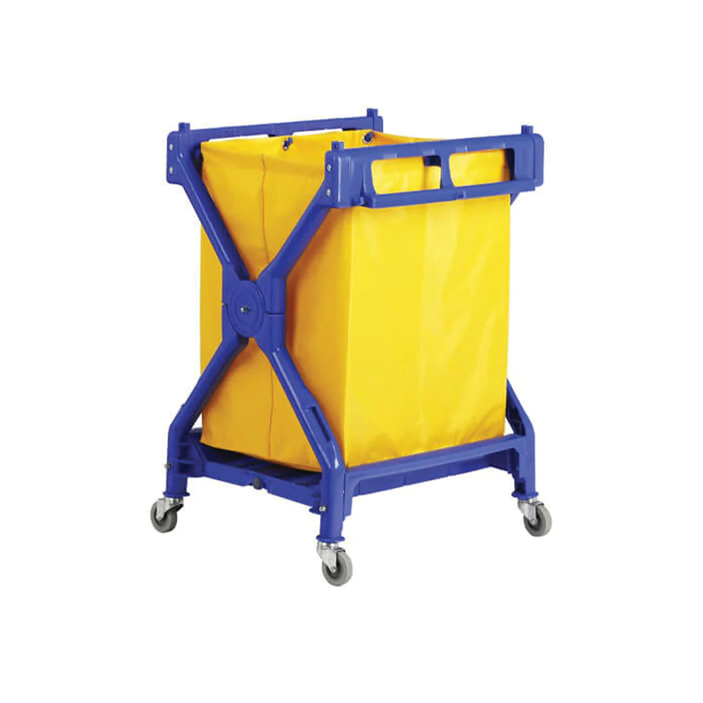 Plastic X- Frame Cart - 25.5"L X 27"W X 37.75"H / Blue/ Yellow / Cart With Bag