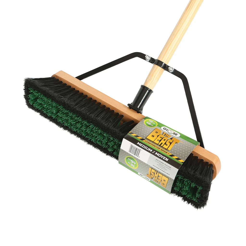 The Beast™ Assembled Wood Block Contractor Push Brooms - Medium Bristles / Black