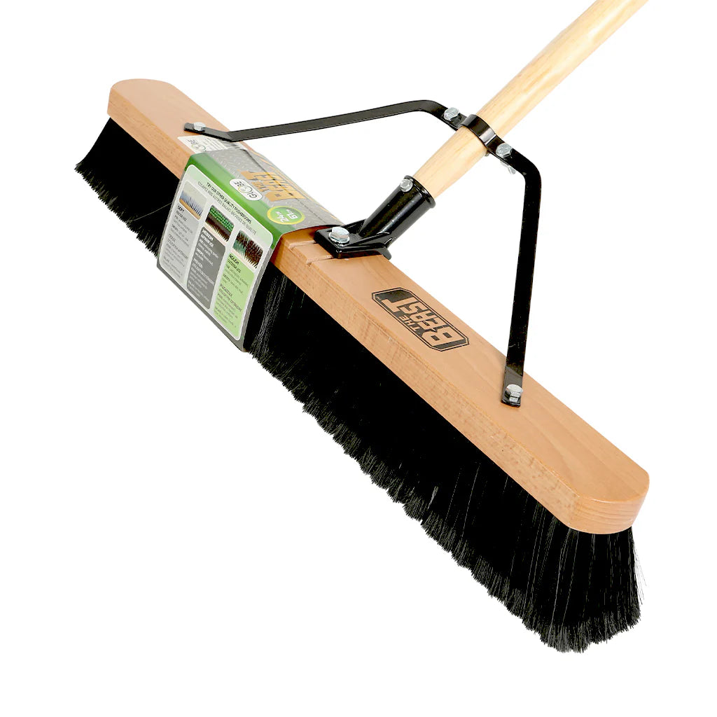 The Beast™ Assembled Wood Block Contractor Push Brooms - Medium Bristles / Black