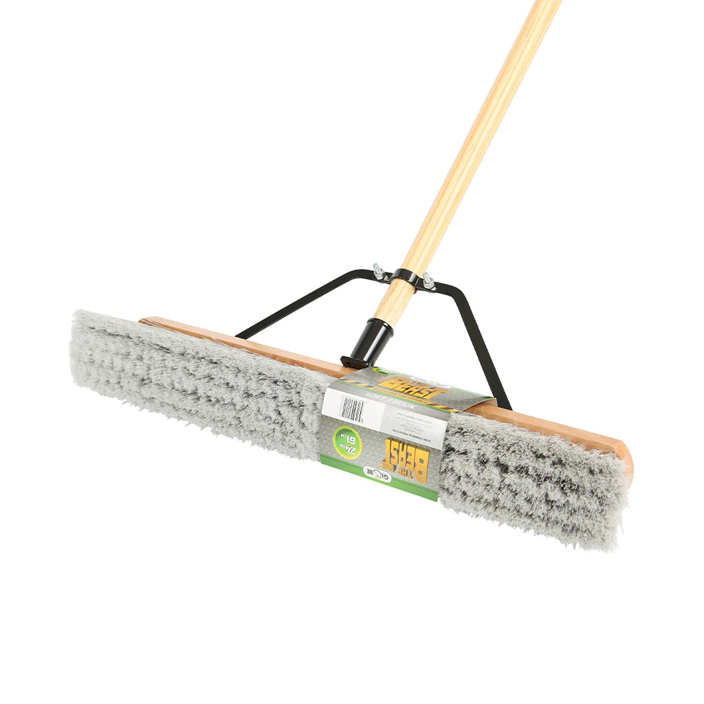 The Beast™ Assembled Wood Block Contractor Push Brooms - Soft Bristles / Khaki